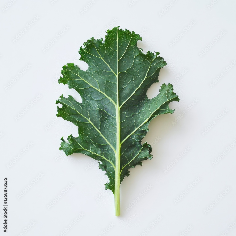 Poster fresh kale leaf showcasing deep green color and unique texture on white background ideal for culinar