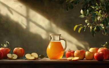 Refreshing Apple Juice Preparation Rustic Kitchen Still Life Natural Light Close-Up Organic Ingredients