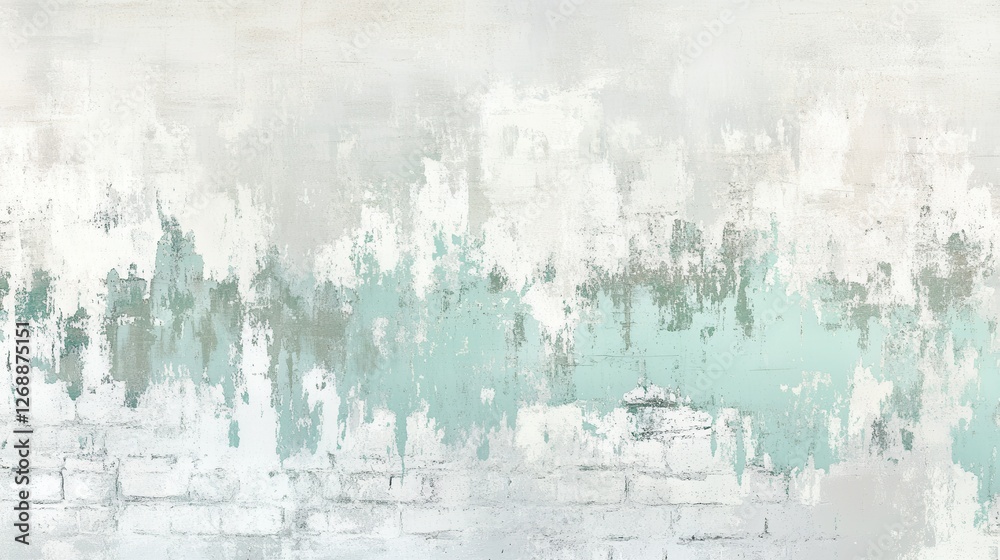 Aufkleber rustic charm of whitewashed brick wall with subtle turquoise accents in a weathered texture