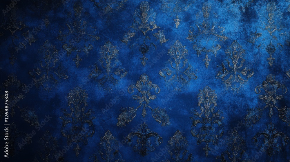 Poster rich royal blue textured background with intricate patterns creating a luxurious feel in interior de