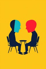 Fototapeta premium Conceptual Illustration of Two Abstract Faces Engaged in Dialogue