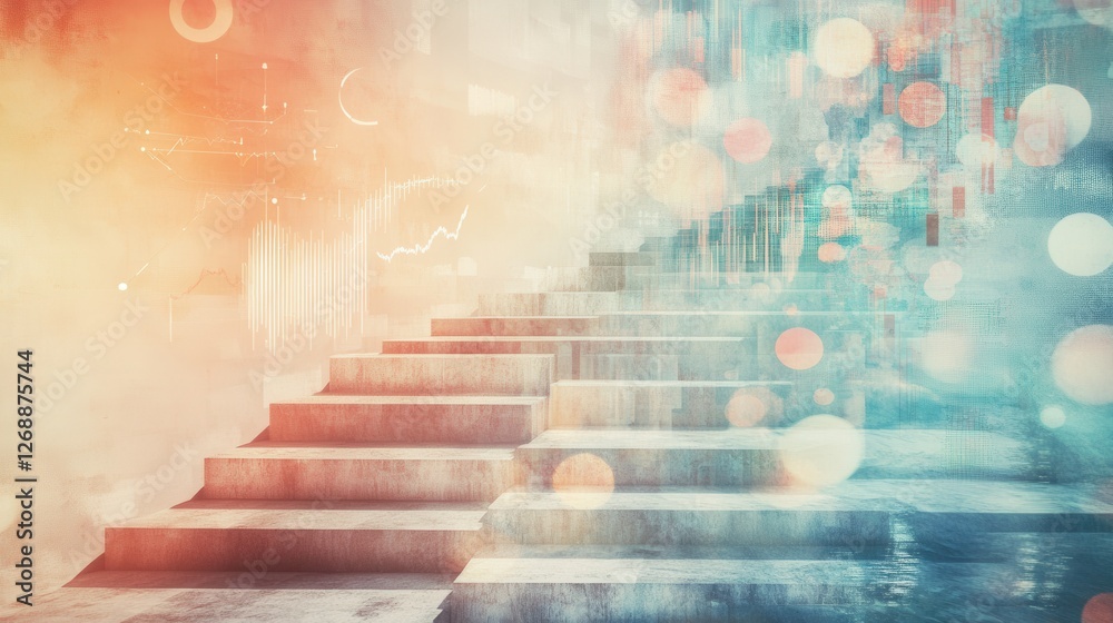 Aufkleber polished representation of a conceptual staircase leading to digital abstractions and vibrant visual