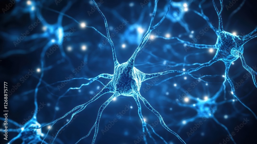 Poster exploration of neuron connections in a vibrant digital representation of neurological activity. gene