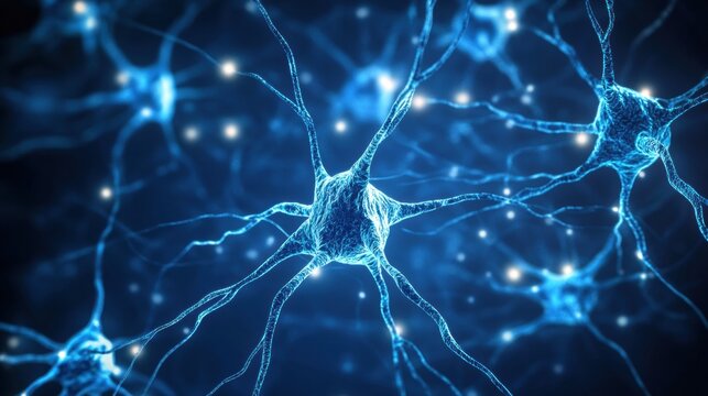 Exploration of neuron connections in a vibrant digital representation of neurological activity. Generative AI