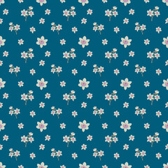 Elegant Blue Floral Pattern with Delicate Plum Blossoms, Seamless Oriental Design for Fabric, Wallpaper, Textile Print, Spring Festival, Traditional Decorative Background
