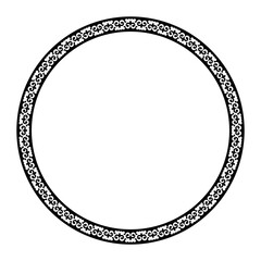 Black, white decorative Asian Kazakh national ornament round frame. Kazakh pattern frame, border, decorative ornament of the Kazakh, Kyrgyz, Mongol, Tatar, Uzbek, Tajik. For invitations, greeting card