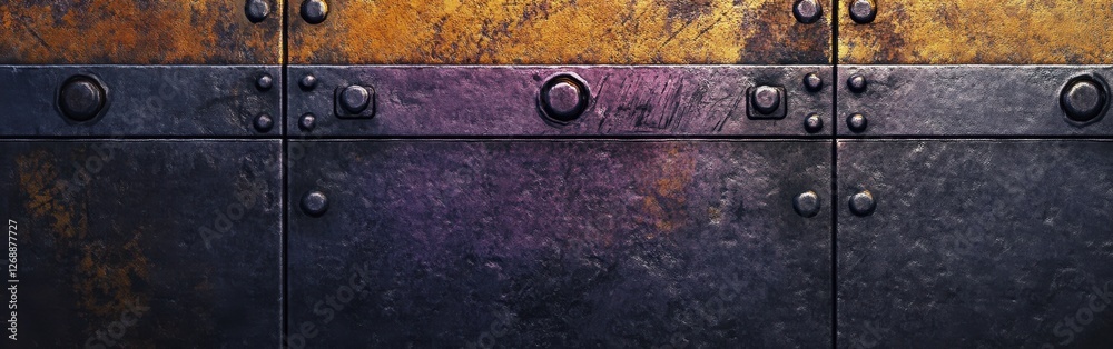 Poster gritty metal texture featuring shades of charcoal with rust accents emphasizing industrial elements