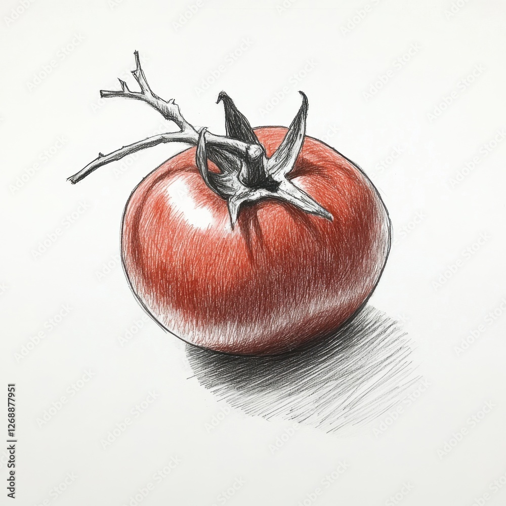 Aufkleber fresh red tomato with sketched vine on a plain background showcasing its natural beauty and texture