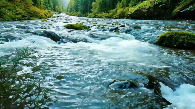 Slow motion video capturing serene flow clear mountain river shot natural beauty water streams unspoiled environment