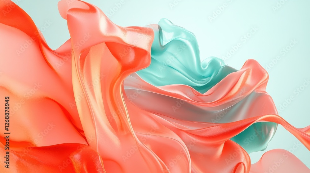 Leinwandbilder modern abstract composition showcases flowing shapes in vibrant coral and turquoise shades, creating