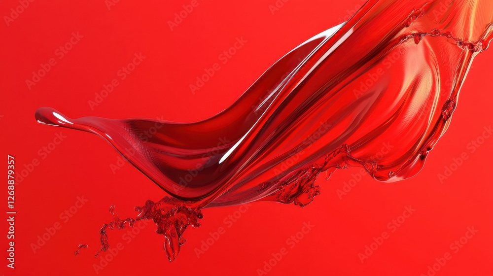 Aufkleber flowing crimson liquid against a vibrant red backdrop highlighting dynamic shapes and movement