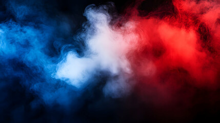 Obraz premium Red and blue smoke swirls on black background; abstract art
