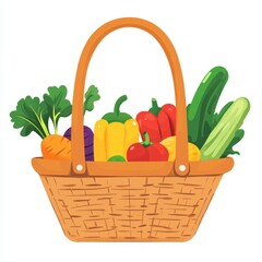 Farmers Market Basket Abundant with Fresh Vegetables and Colorful Produce Arranged for a Vibrant Culinary Experience