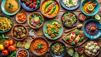 Delicious Food Photography for Social Media: Flatlay of Diverse Dishes
