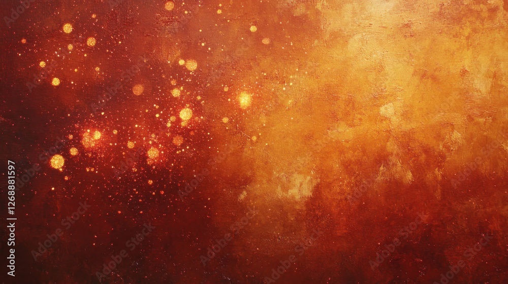 Leinwandbilder Warm bronze and deep red sparkles create a mesmerizing display in a celestial-inspired artwork reflecting light and depth