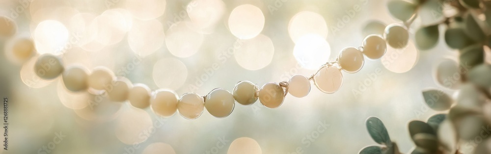 Poster soft bokeh lights in muted beige and olive create a serene atmosphere for relaxation or celebration