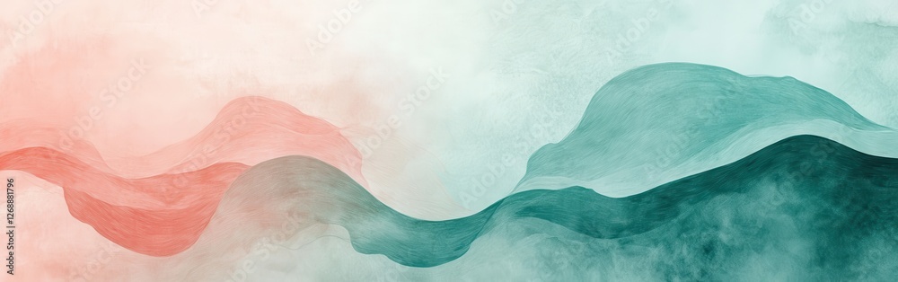 Poster Soft pencil strokes create serene waves in muted teal and coral, blending seamlessly in a calming abstract composition