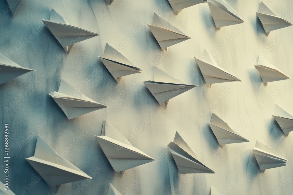 Fototapete Group of paper planes flying in one direction while one plane points the other way for creative business solutions. Generative AI