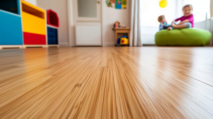 family enjoys their newly installed bamboo flooring in bright room