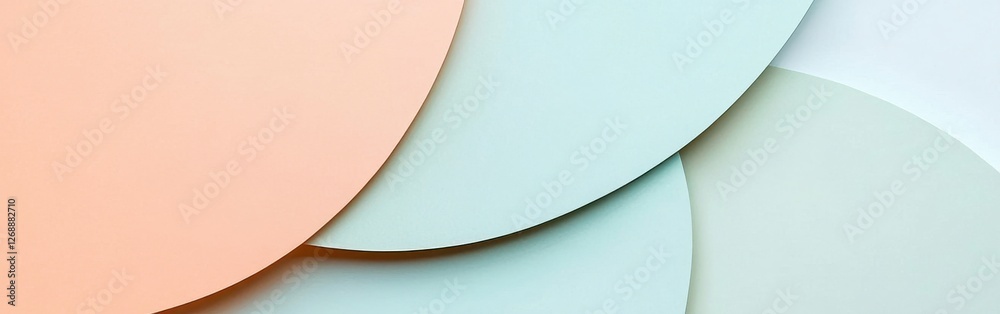 Poster Pastel mint and peach arcs gently overlapping to create a soothing visual harmony in a minimalist setting