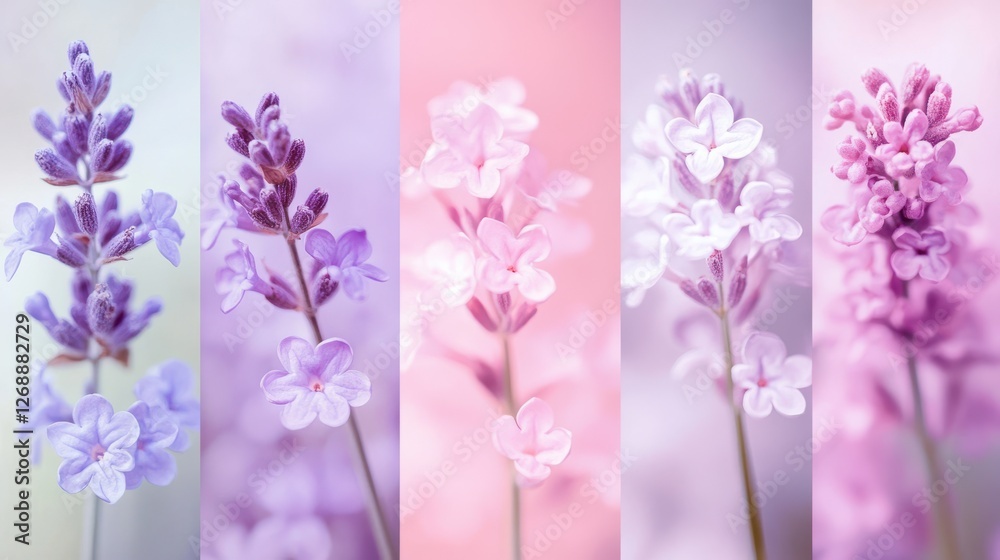 Poster delicate lavender blooms transitioning from pastel purple to soft pink in a gentle gradient display