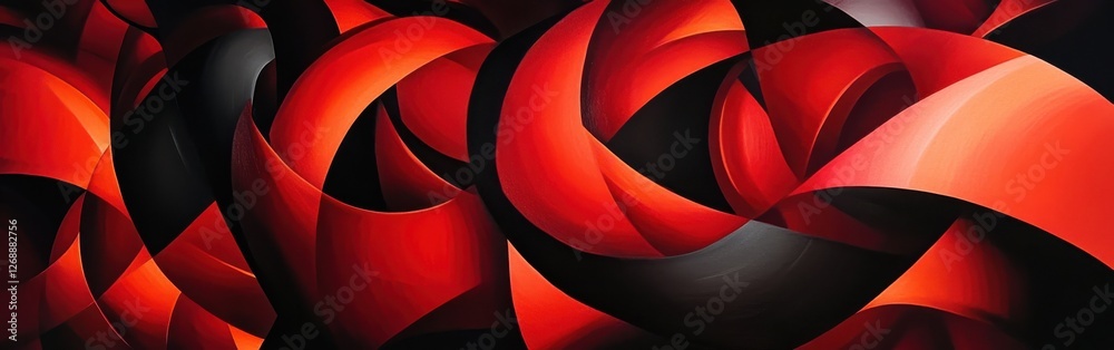 Poster dynamic interplay of fiery red and deep black shapes creating a captivating abstract composition