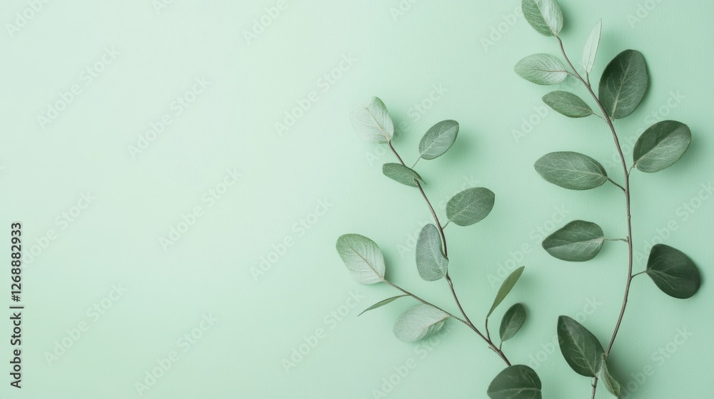 Aufkleber fresh green leaves arranged against a mint monochromatic background create a calming effect in natur