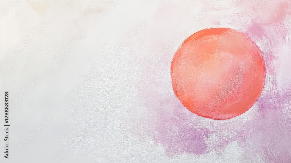Poster minimalist white canvas showcasing a soft orange circle blending with pastel hues in a tranquil spac