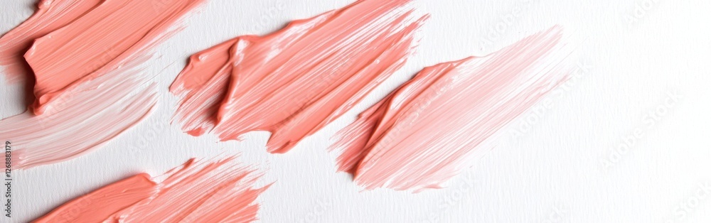 Poster delicate brush strokes create a harmonious blend of coral and peach hues on a minimalist white canva