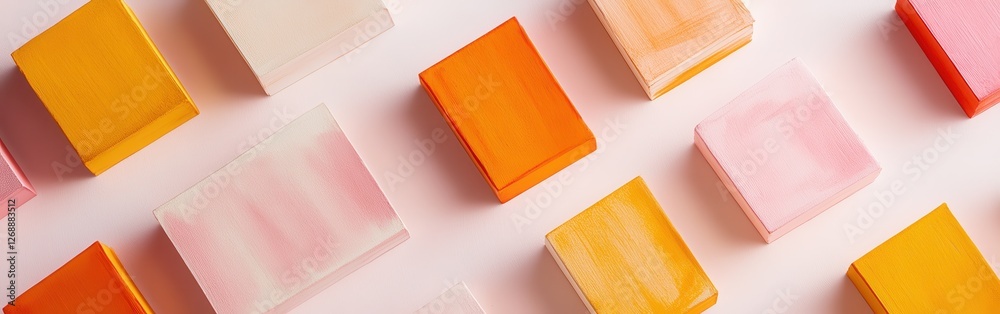 Aufkleber Creative arrangement of minimalist pencil strokes on colorful blocks in a well-lit studio space