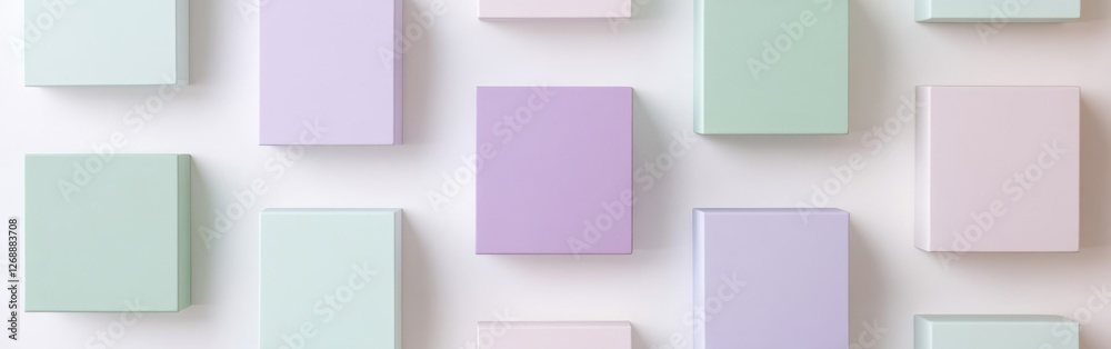 Aufkleber minimalist arrangement of muted color blocks featuring mint green and lavender hues on a neutral bac
