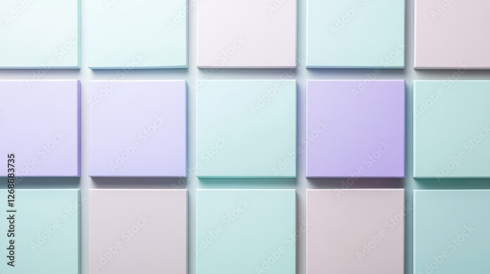 Aufkleber Muted mint color blocks arranged in a geometric pattern create a soothing wall display for a modern interior design