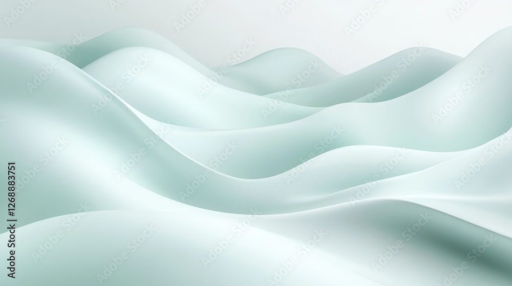 Poster Sleek waves of soft mint green create a tranquil minimalist backdrop enhancing calmness and simplicity