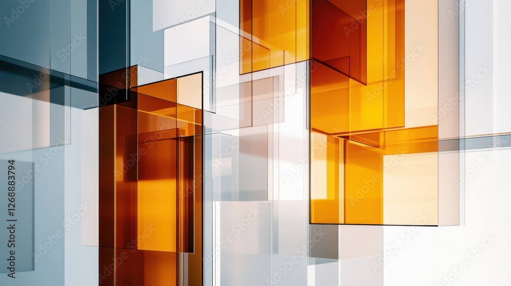 Poster exploring minimalist design with amber and gray rectangles in a modern abstract composition