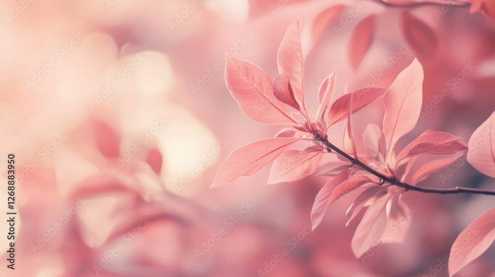 Poster delicate pink foliage with soft sunlight filtering through, creating a serene atmosphere in a tranqu