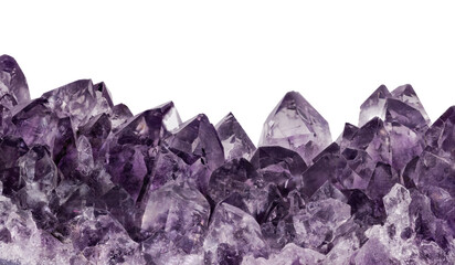 isolated large violet amethyst crystals group