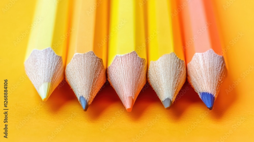 Poster Gradient pencil strokes create vibrant hues on a warm yellow background in a simple yet striking composition