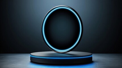 Smartwatch in blue light with hologram technology background displaying modern tech features