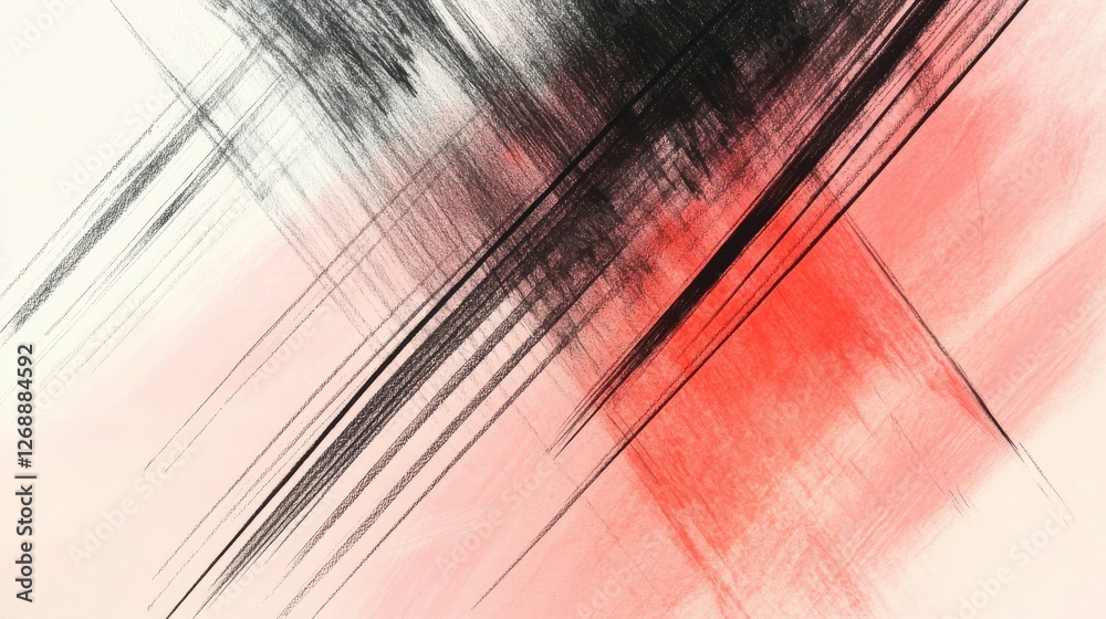 Aufkleber elegant pencil strokes create a soft gradient of pastel colors with bold black and red lines in abst