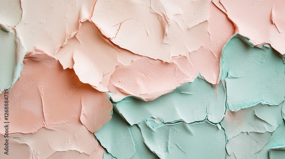 Poster elegant pastel peach and mint torn patches create a serene and artistic backdrop for creative projec