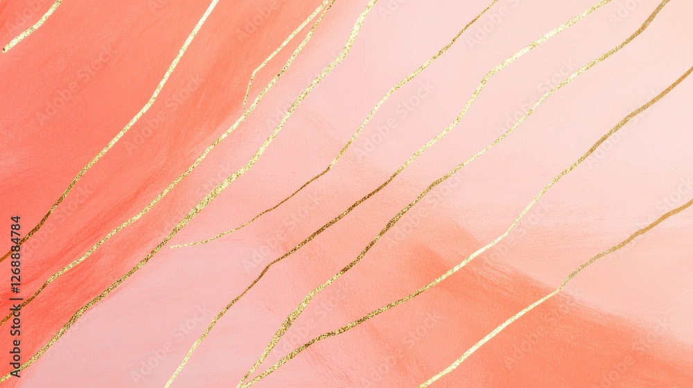 Aufkleber Elegant pastel coral gradient with golden accents creating a sophisticated abstract design