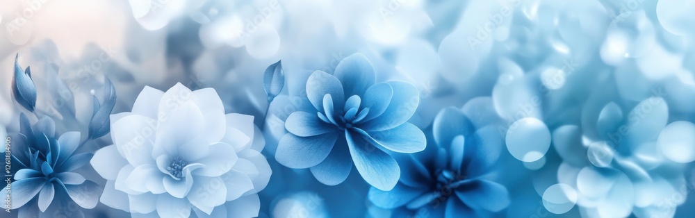 Poster Elegant gradient design featuring blue flowers with soft details and a tranquil background for a calming aesthetic experience