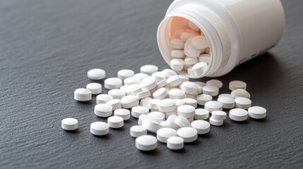 Pills spilling from a bottle alongside microscopic view of probiotics bacteria in biological science