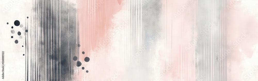 Poster Elegant dotted pencil strokes and muted washes create a serene abstract composition with soft tones in a balanced arrangement