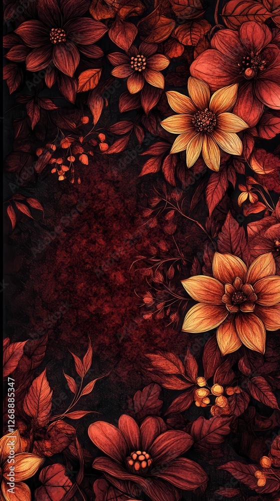 Poster intricate bronze floral patterns create a stunning contrast on a deep black background in a decorati