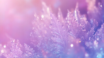Naklejka premium Delicate frost crystals close-up, winter background
