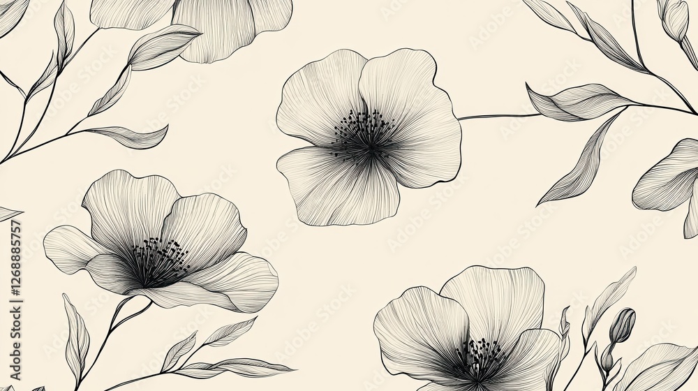 Poster elegant black floral outlines create a striking design on a soft light background perfect for home d