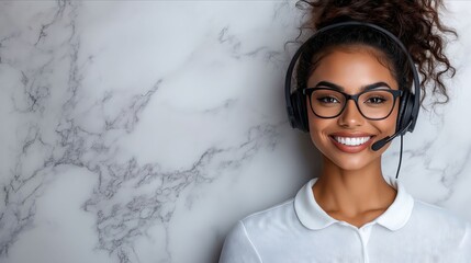 Naklejka premium A woman wearing a headset and smiling at the camera