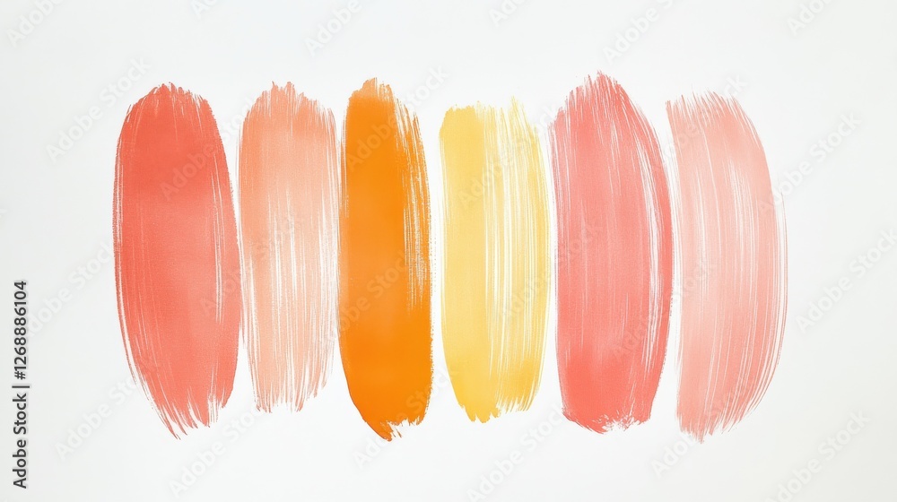 Poster Colorful abstract brush strokes on a soft white background create a serene and artistic display of warm hues and textures