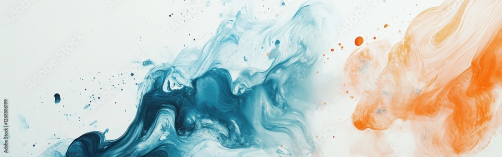 Poster delicate abstract design with swirling blue and orange hues on a soft white background